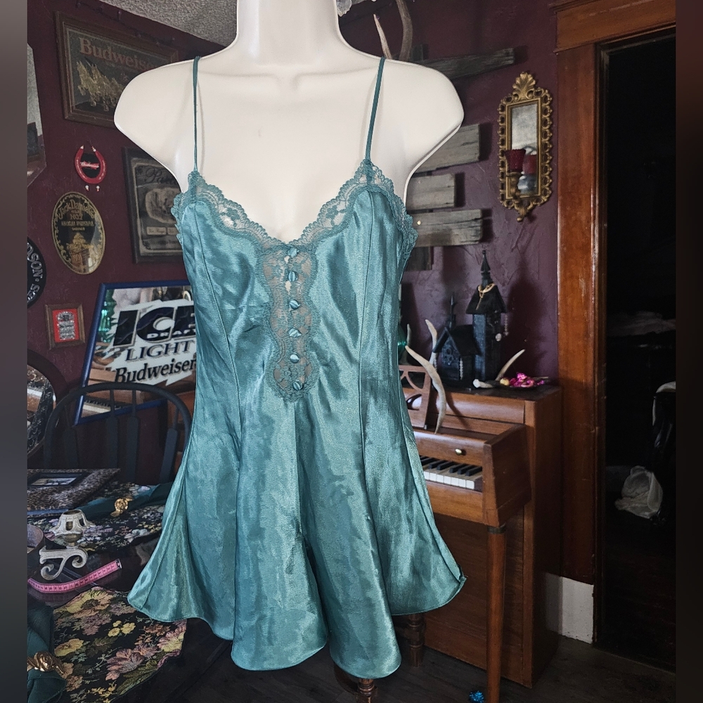 Womens Vintage teal green blue lingerie romper